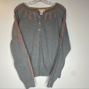 Sundance Sweater Cardigan Gray Peach Embroidered